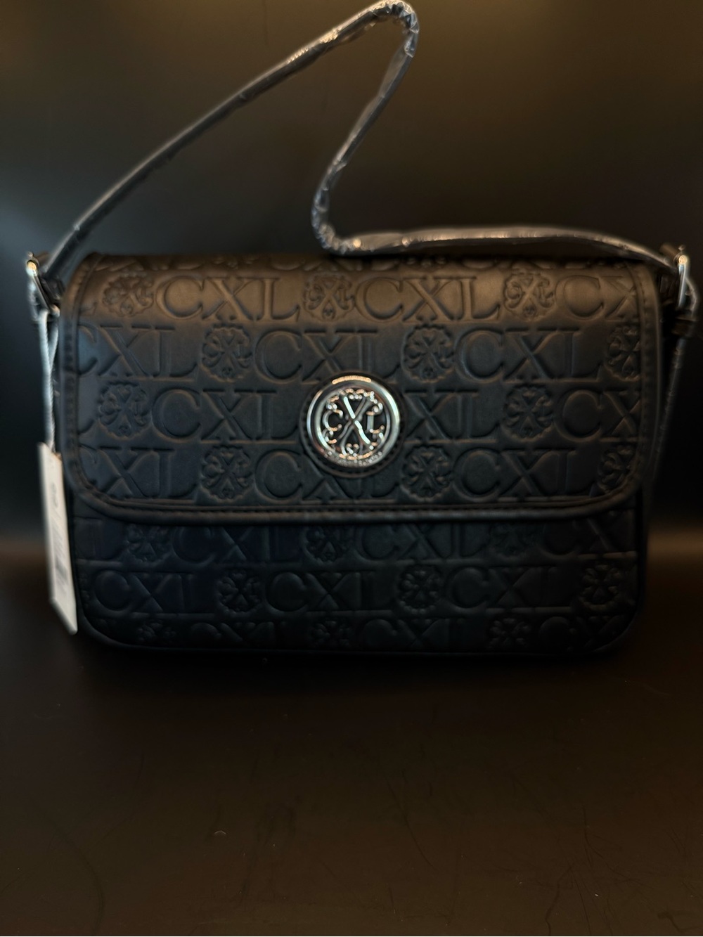Embossed Shoulder Bag in Black